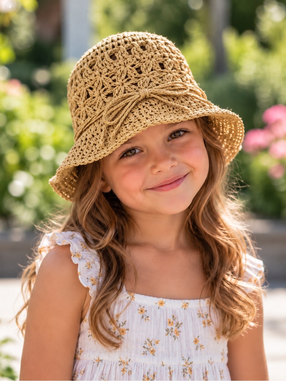 The Children’s Place Girls Crochet Straw Sun Hat | S (4–6) | Tan